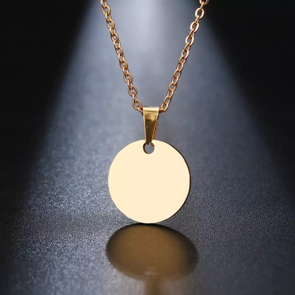 Stainless Steel Round Circle Pendant Necklace - Picture 3 of 4